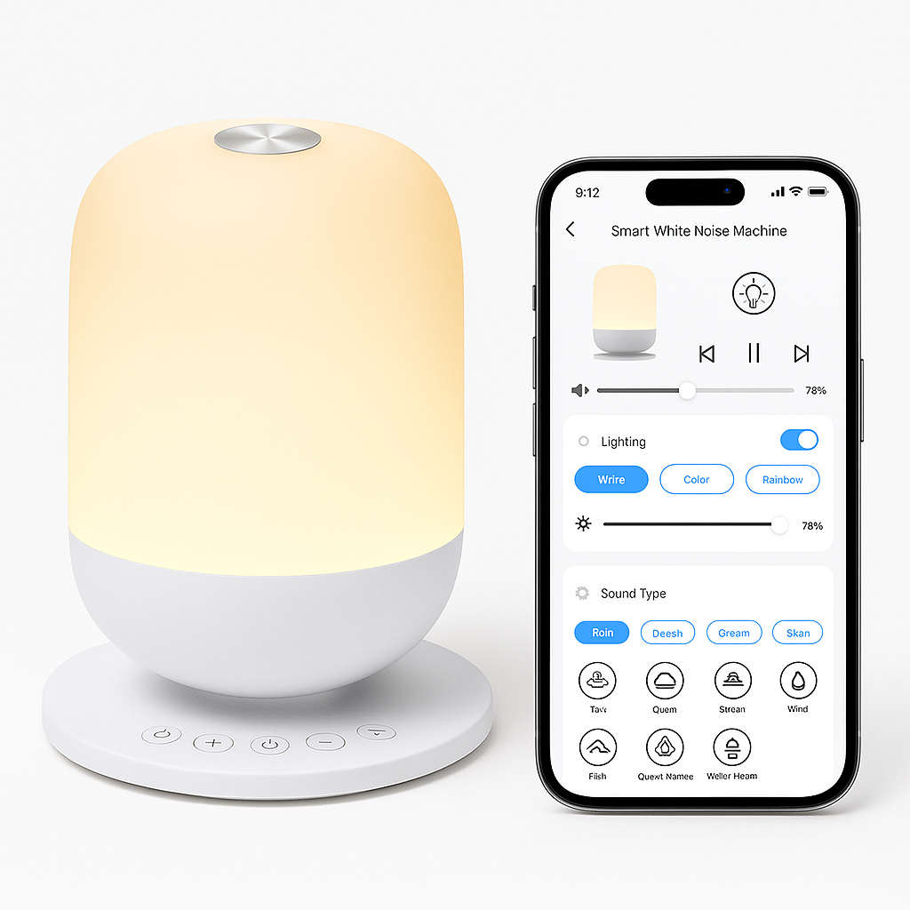 DreamWave+ – White Noise Machine with 34 Sounds, App Control & Night Light