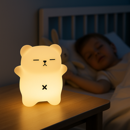 GlowBear Night Light – Soft Silicone Bear Lamp with Soothing Sounds